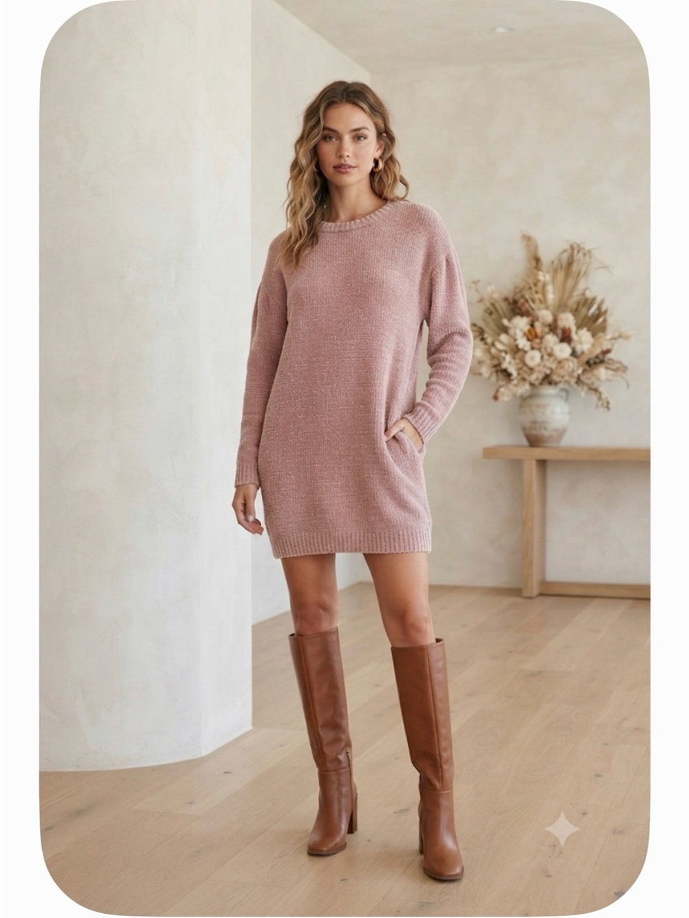 Lulu's Blush Crew Neck Sweater Dress.  Soooo soft!  Size large